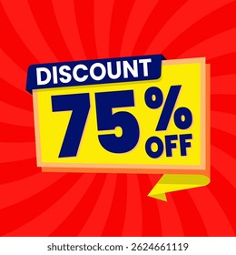 75 Percent Promotional Discount Banner Design with Yellow Balloon and Red Background for Sales, Offers, and Marketing Promotions