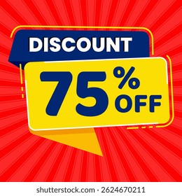 75 Percent Promotional Discount Banner Design with Yellow Balloon and Red Background for Sales, Offers, and Marketing Promotions