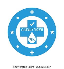 75% percentage  clinically proven vector icon. Clinically tested, approved, vector badge. Clinically proven guaranteed result icon. Sticker, label or stamp vector.