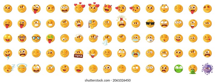 75 pieces of emoji - Big set of emoticon smile icons - Vector emoticon set - Cartoon emoji set. 