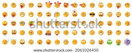 75 pieces of emoji - Big set of emoticon smile icons - Vector emoticon set - Cartoon emoji set. 