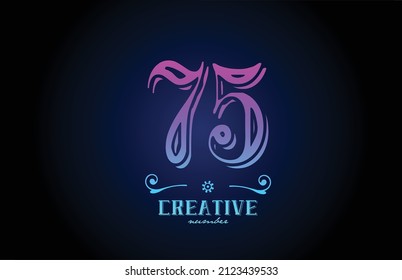 75 diseño de icono del logotipo de números rosas. Plantilla de cosecha creativa para empresas y negocios