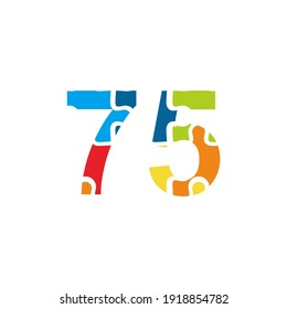75 Ilustración del número del rompecabezas. Vector Eps10