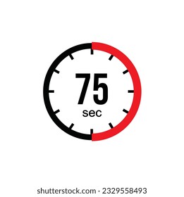 75 seconds timer clock. 75 sec stopwatch icon countdown time digital stop chronometer.