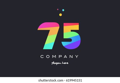 75 seventy five creative color green orange blue magenta pink number digit company logo vector icon spectrum