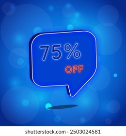 75%. seventy-five percent off. neon style. Selling special offers. A neon style balloon advertisement for a shopping day retail advertising campaign. blue background with polka dots. vector illustrati