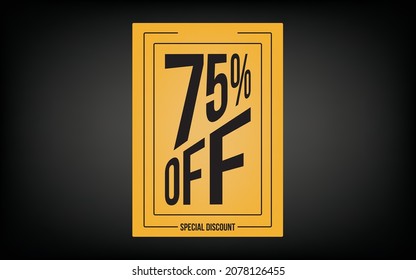 75% (seventy-five percent) off. Yellow card for promotions and offers.