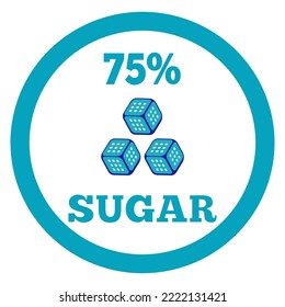 75% Sugar sign label. Vector sugar cube icon.