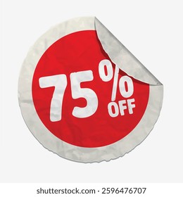 75% symbol sticker to be used in discount, campaign and sales designs on a white background.