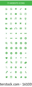 75 Website icons,Black version,on Green background,vector