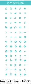75 Website icons,Blue version,on white background,vector