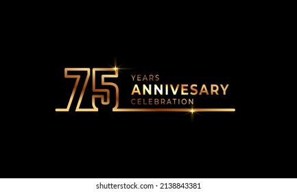 75 Year Anniversary Celebration Logotype with Golden Colored Font Numbers Made of One Connected Line for Celebration Event, Wedding, Greeting card, and Invitation Isolated on Dark Background