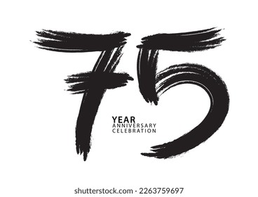 celebración de 75 años logotipo tipo de pintura negra vector, diseño de 75 números, invitación de cumpleaños 75, plantilla de aniversario, vector de diseño de número de logotipo, fuente de caligrafía, logotipo de tipografía
