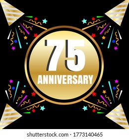 Celebración del 75 aniversario, diseño vectorial para celebraciones, tarjetas de invitación y tarjetas de felicitación