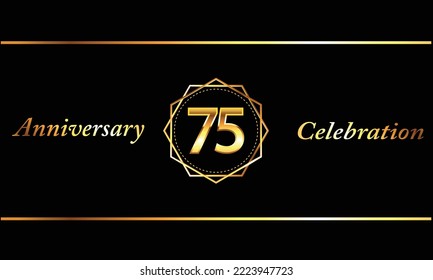 75 Year Anniversary celebration Vector Design with gold hexagonal shape. 75 Anniversary celebration. Gold Luxury Banner of 75th Anniversary celebration.