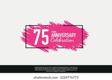 Celebración del aniversario de 75 años diseño vectorial rosa en marco negro sobre fondo blanco logotipo de ilustración abstracta	