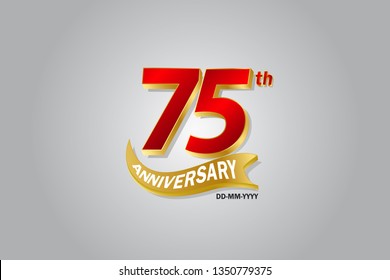 75 year anniversary Golden ribbon celebration logotype. anniversary logo with Red and Gold color isolated on grey background, vector design for celebration, invitation card - vector