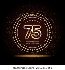 75 year anniversary logo design with double line numbers in gold color, vector template