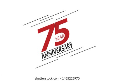 75 year anniversary, minimalist logo, greeting card. Birthday invitation. 75 year sign. Red space vector illustration on white background - Vector