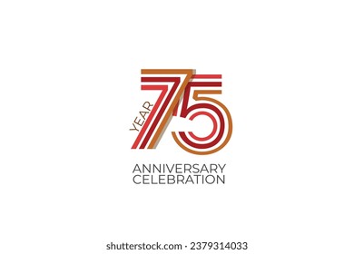 75 años de aniversario con estilo retro en 3 colores, rojo, rosa y marrón sobre fondo blanco para tarjeta de invitación, afiche, internet, diseño, afiche, tarjetas de felicitación, evento - vector