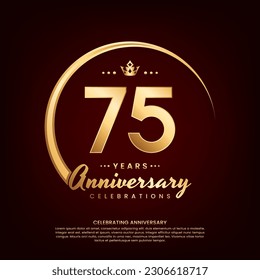75 year anniversary template design with golden number and ring for birthday celebration event, invitation, banner poster, flyer, and greeting card, vector template