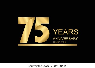 Plantilla de banner vectorial de 75 años. icono dorado aislado en fondo negro.