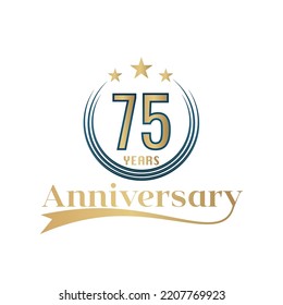 75 Year Anniversary Vector Template Design Illustration. Gold And Blue color design with ribbon
