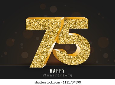 75 - year happy anniversary banner. 75th anniversary gold logo on dark background.