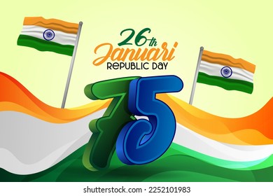 75 year Happy independence day India Vector Template Design happy independence day India. 3d Ashoka chakra with Indian flag 26th of January, Republic Day Celebration of India

