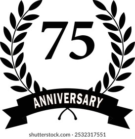 75 years anniversary, Black Leaves, Black rank, Black circular laurel foliate, anniversary Laurel Leave, anniversary laurel, Laurel Leaves with ribbon, Seventy Five years anniversary in Black