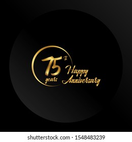 75 years Anniversary Celebrating golden text on black background. Vector template.
