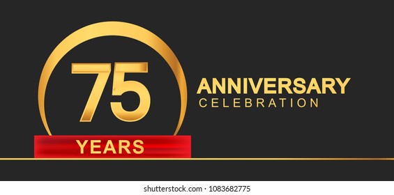 75 years anniversary celebration with elegant golden color and ring, red ribbon for anniversary celebration
