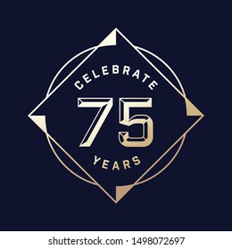 75 Years Anniversary Celebration golden logo, vector template.