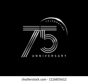 75 years anniversary celebration logotype with line number style silver color isolated on black color. vector anniversary for celebration, invitation card, and greeting card