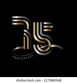 75 years anniversary celebration logotype with line number gold and silver color isolated on black color. vector anniversary for celebration, invitation card, and greeting card