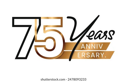 75 Años Aniversario y celebración estilo minimalista de arte de línea. Diseño abstracto del logotipo del oro. Ilustración vectorial. Número para icono, etiqueta, insigna, sello, etiqueta, signo, sello, símbolo, insignia, sello, etc.