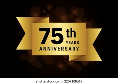 75 Years anniversary, anniversary celebration template design with gold ribbon. Logo vector illustration
