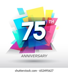 75 years Anniversary with confetti and celebration background, logo design template