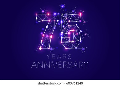 75 years Anniversary design. Abstract form with connected lines and light dots. Vector Illustration