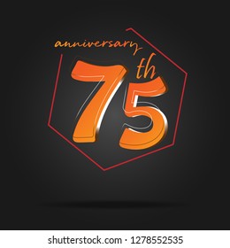 75 years anniversary design template Vector and illustration, orange in collaboration with red and black background, perfect for greeting cards