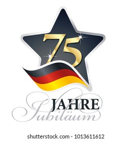 75 years anniversary (German language - 75 Jahre Jubiläum) isolated black star flag logo icon