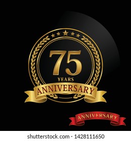 75 years anniversary with golden ring and ribbon, and with golden ring and red ribbon. vector template.