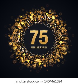 75 years anniversary isolated vector design element. Seventy five birthday logo with blurred light effect for dark background