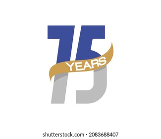 75 years anniversary logo design. Birthday number with golden ribbon