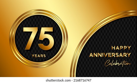75 Years Anniversary logo with gold color for booklets, leaflets, magazines, brochure posters, banners, web, invitations or greeting cards. Vector illustration.
