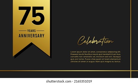 75 years anniversary logo with golden ribbon for booklet, leaflet, magazine, brochure poster, banner, web, invitation or greeting card. Vector illustrations.