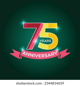 Logo de 75 años con icono de la cinta roja, símbolo de fiesta de cumpleaños 20.