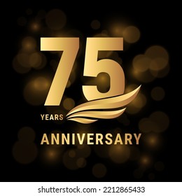 75 Years anniversary logo, Template design with gold color for poster, banners, brochures, magazines, web, booklets, invitations or greeting cards. Vector illustration