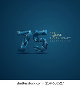75 years anniversary logotype with blue low poly style. Vector Template Design Illustration.