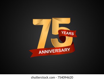 75 years anniversary logotype with elegance gold color and warp red ribbon